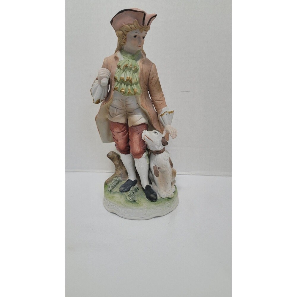 Royal Crown Figurine Paperweight Boy With Dog Matte Finish 8"
